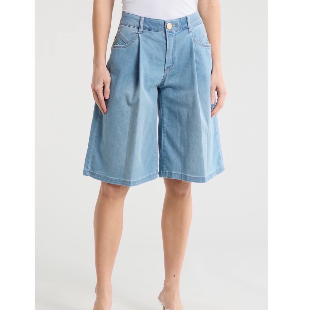 Democracy Pleated Front Relaxed Ab Technology Skyrise Denim Shorts Light Wash 8